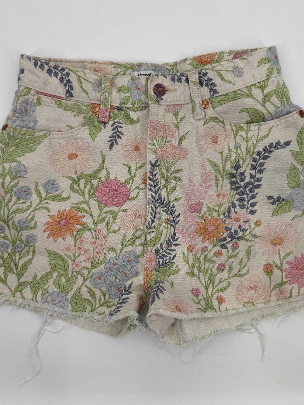 Wrangler High Waisted Floral Denim Shorts Cutoff Cowgirl Boho Festival Women 28